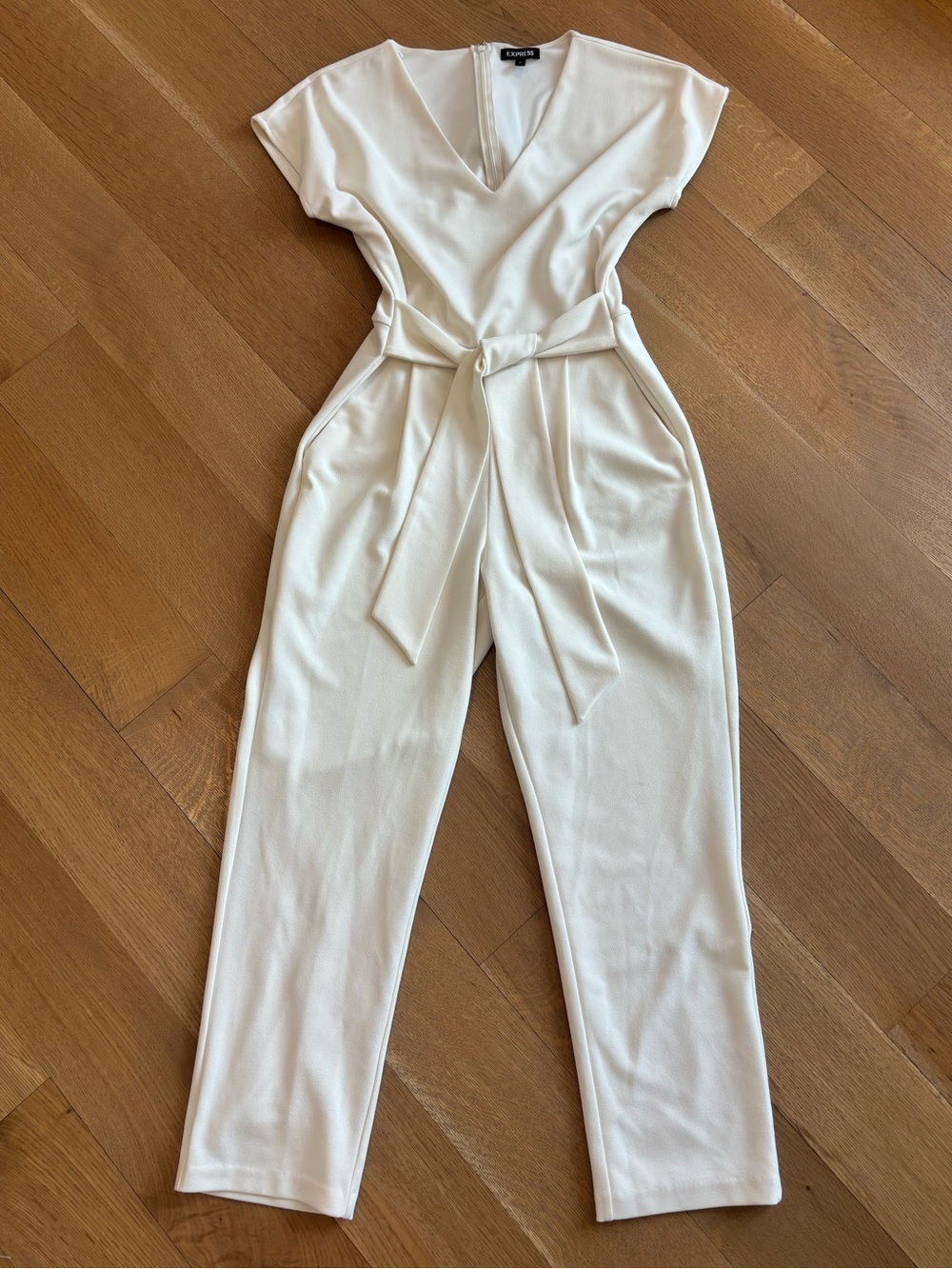 Express Cream V-Neck Tie Front Jumpsuit - Size Small